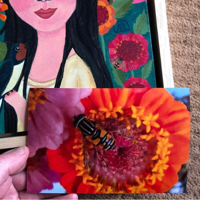 Schilderij vrouw gezicht met bloemen | Handgeschilderde kunst schilderij vrouw roze