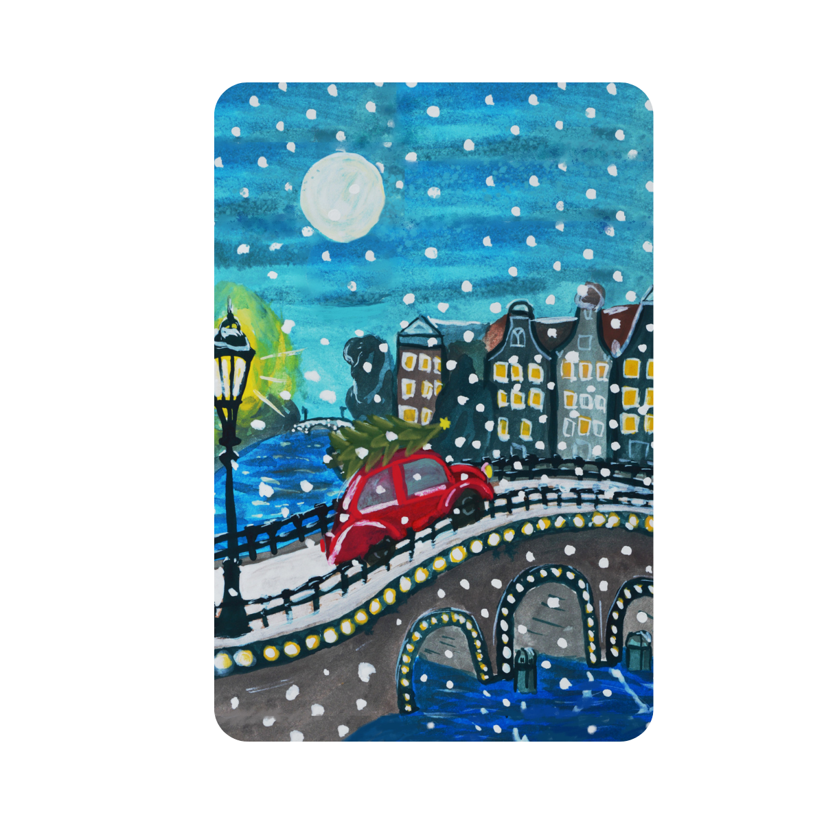 Duurzame Vrolijke Winterse Kerstkaart Hollandse Grachten zonder tekst –  Anita Letuve, image size:1200x1200