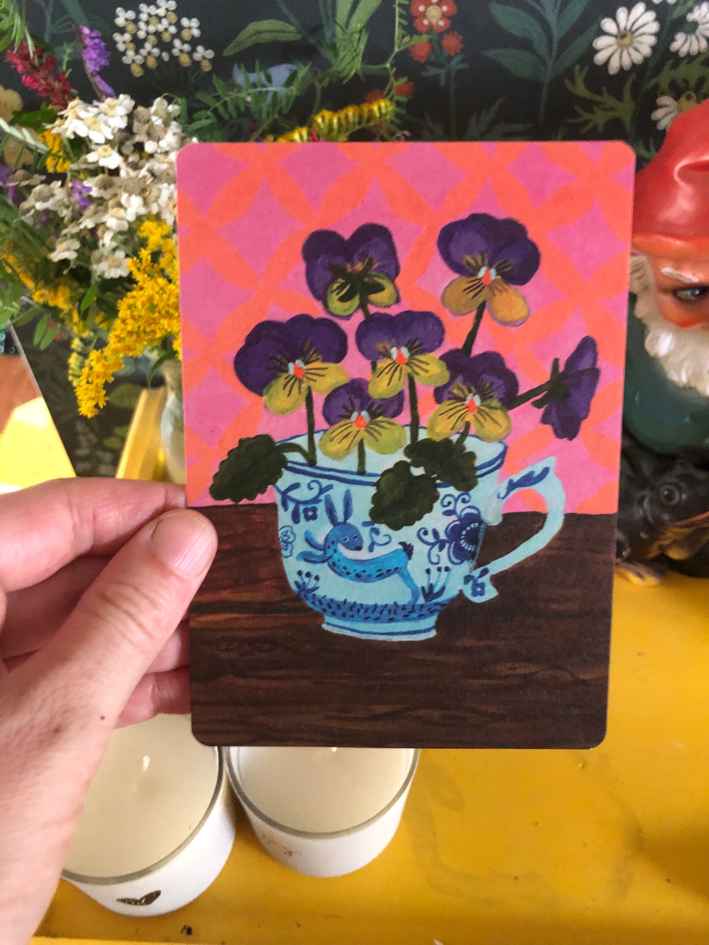'Viooltjes Kaart' met Haasje| Hippe Duurzame Bloemen Wenskaart✔
