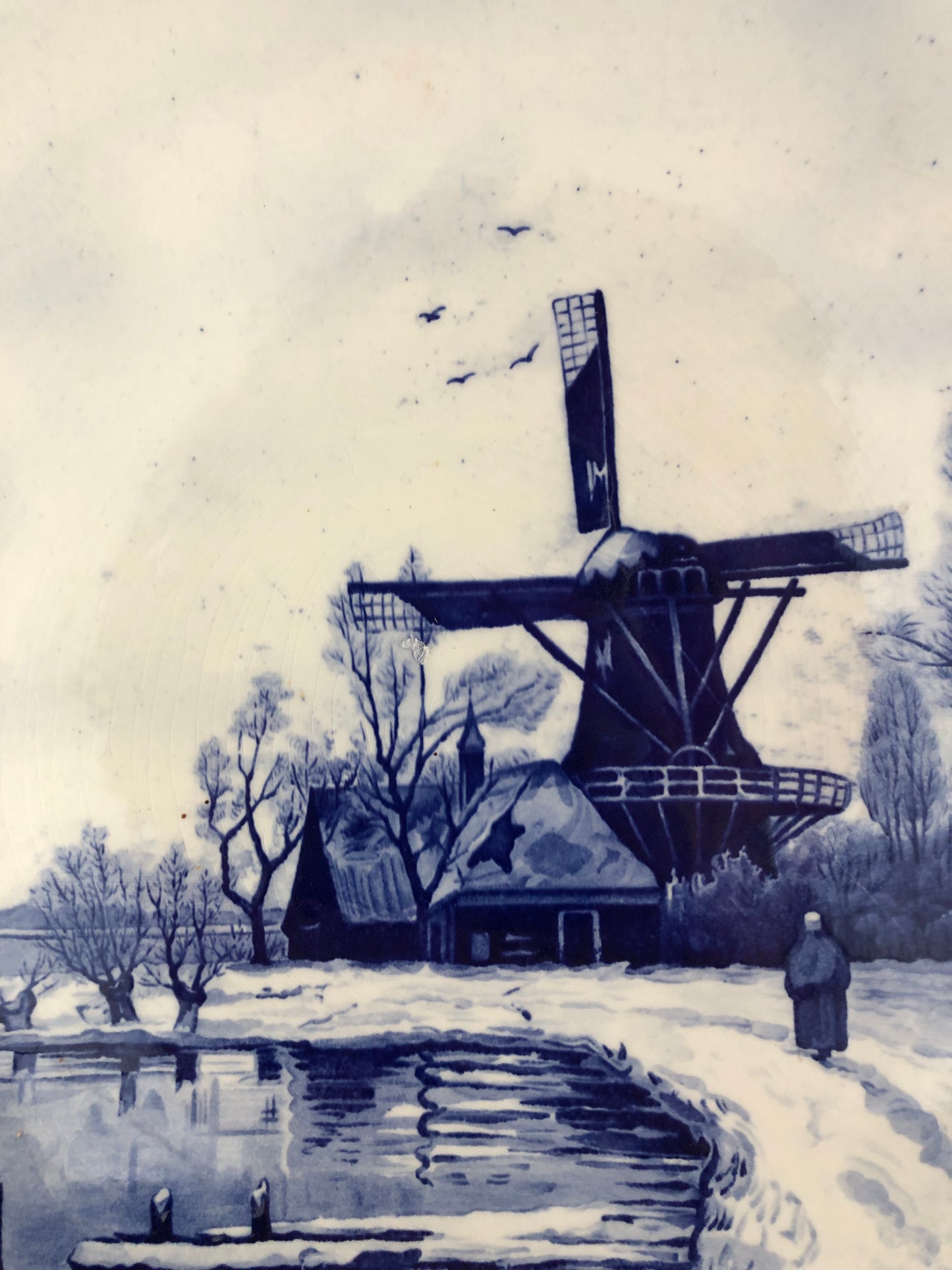 Schilderij Klaproos Stilleven met dagpauwoog | Handgeschilderde Delfts Blauwe kunst