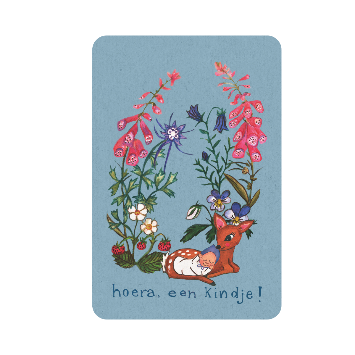Duurzame Felicitatie kaart geboorte jongen met wilde bloemen en slapend kindje