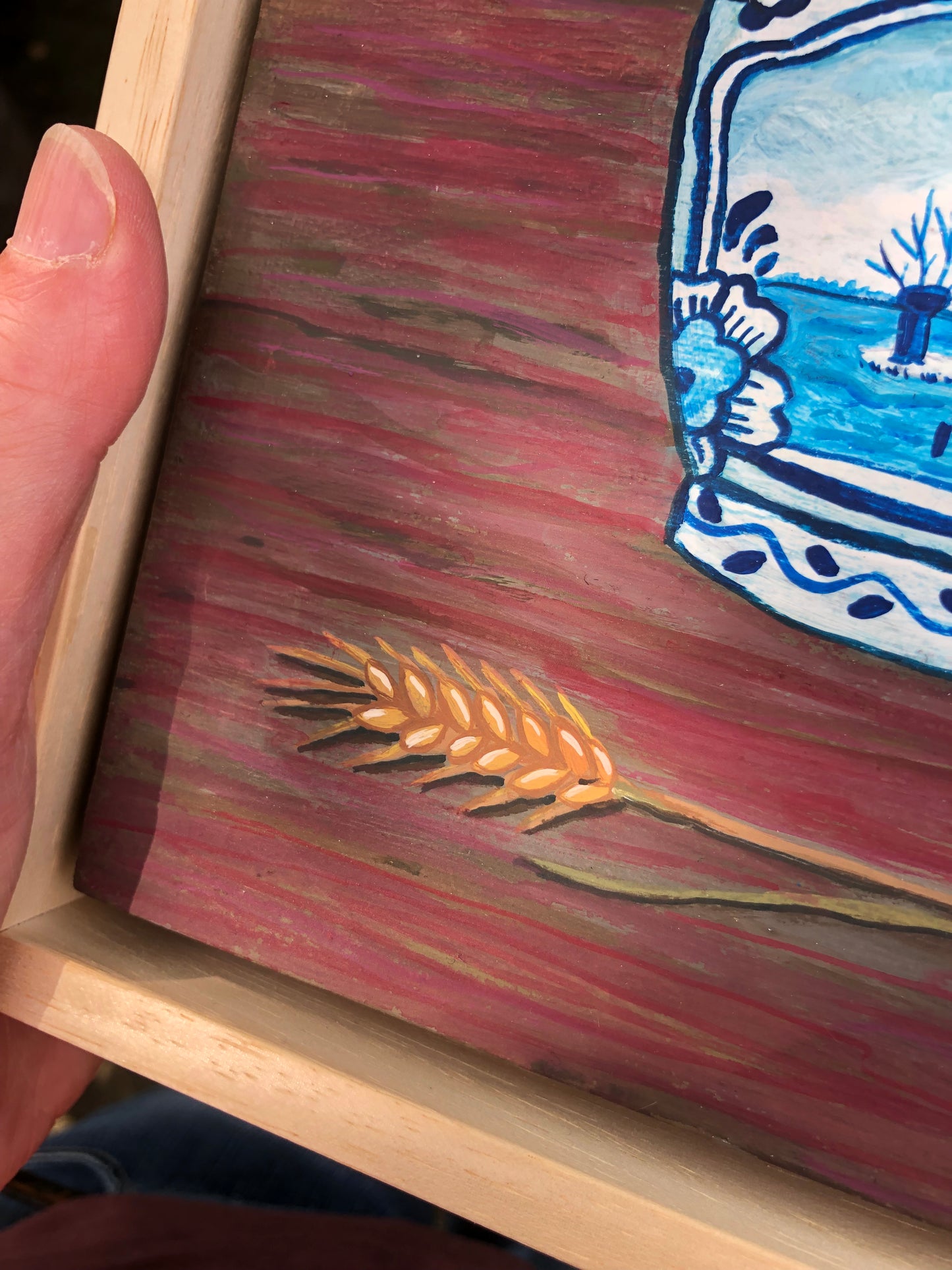 Schilderij Klaproos Stilleven met dagpauwoog | Handgeschilderde Delfts Blauwe kunst