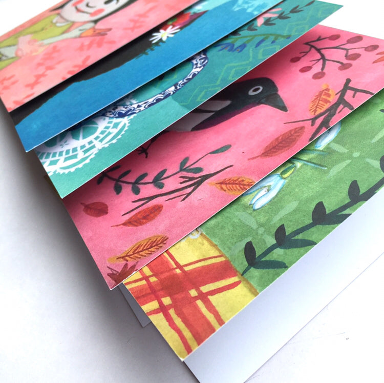 Kleurrijke kaartenset met dieren en natuur. Deze set met kaarten word geleverd met bijpassende witte envelop