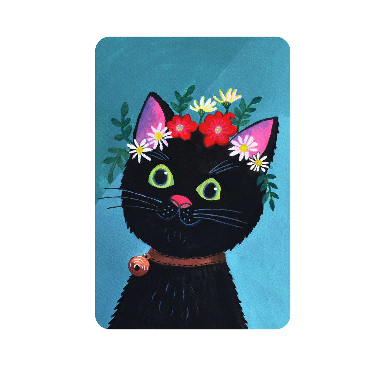 Duurzame Vrolijke Katten Kaart | 'Kat met Bloemen Kroon' ✔