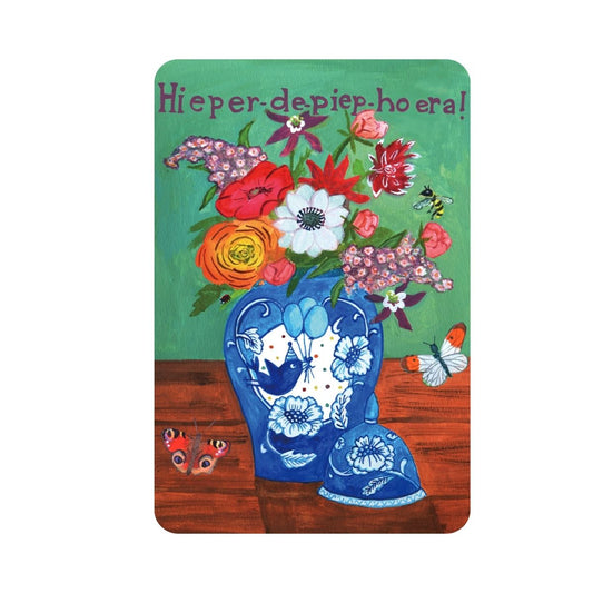 Duurzame Kleurrijke Felicitatie Kaart Hieper-de-Piep-Hoera | Happy Bird-day Kaartje | Verjaardagskaart  met Bloemen en Insecten| ✔