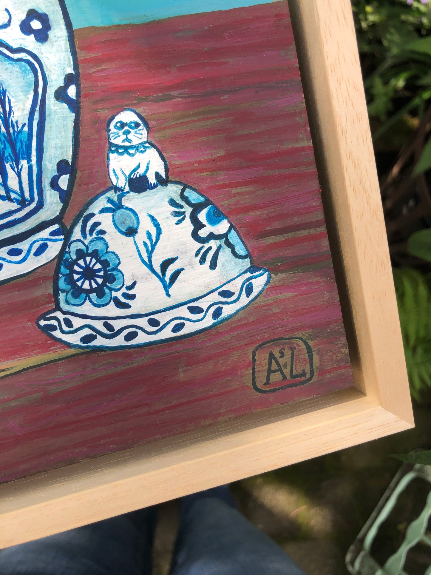 Schilderij Klaproos Stilleven met dagpauwoog | Handgeschilderde Delfts Blauwe kunst