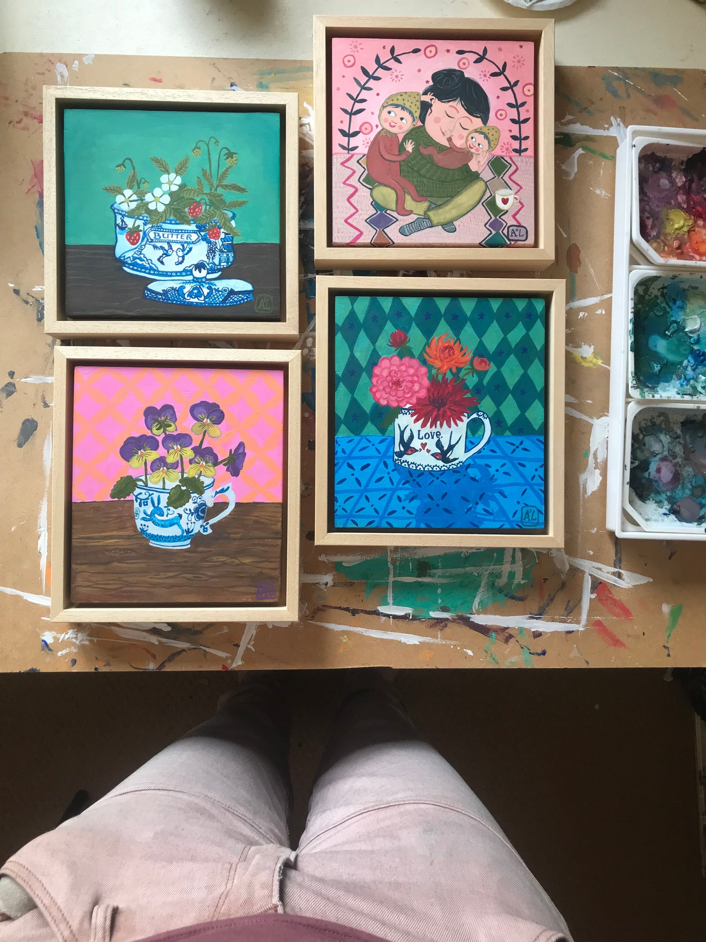 Schilderij Aardbei in Delfts Blauwe vaas | Blue Willow Botervloot (Origineel en handgeschilderd)