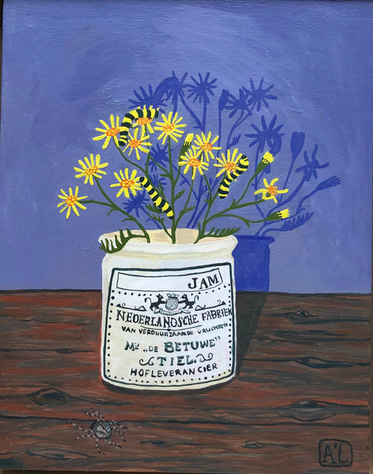 Schilderij gele bloemen | Handgeschilderd wilde bloemen stilleven
